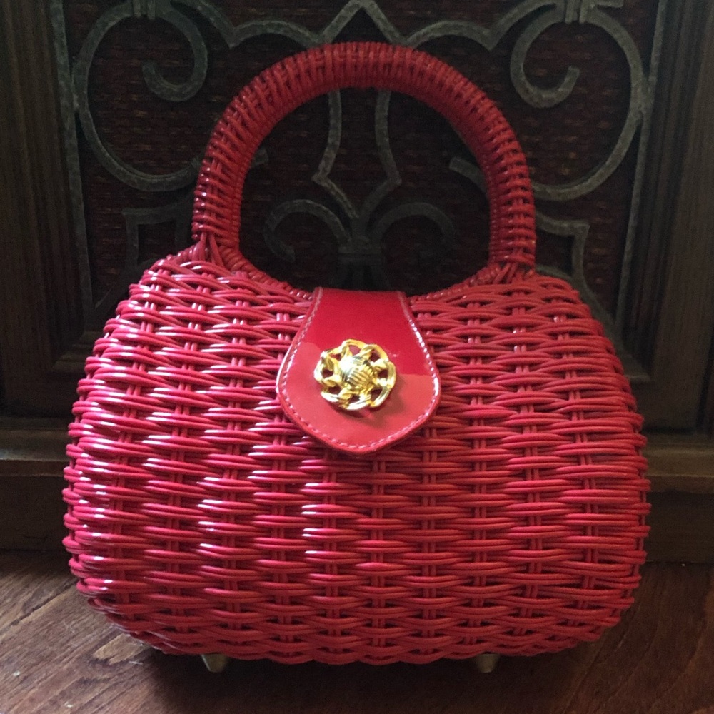 Retro look rockabilly Red Wicker Purse ❤️👜❤️